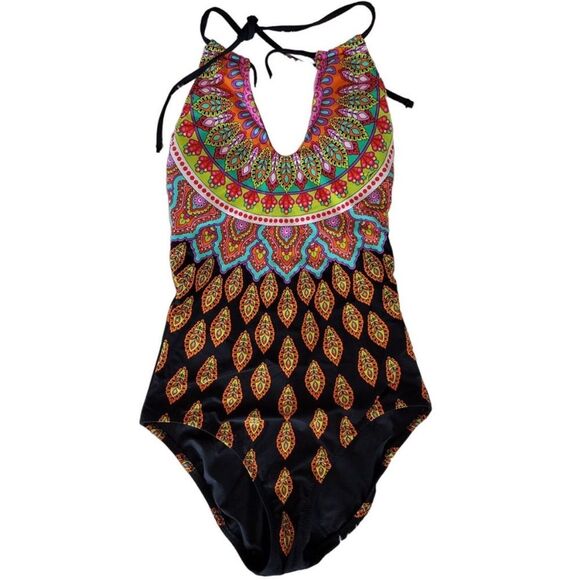Trina Turk Moroccan Medallion Goddess High-Neck One Piece Swimsuit Bathing Suit - Picture 2 of 14